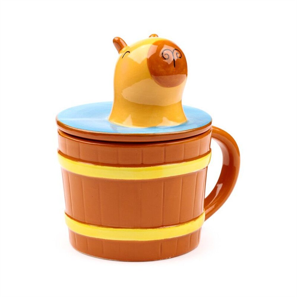 Puckator Tasse mit Deckel Capybara Kaffeebecher, Keramik, ca. 13,5 x 10 x13 cm, für ca. 300 ml
