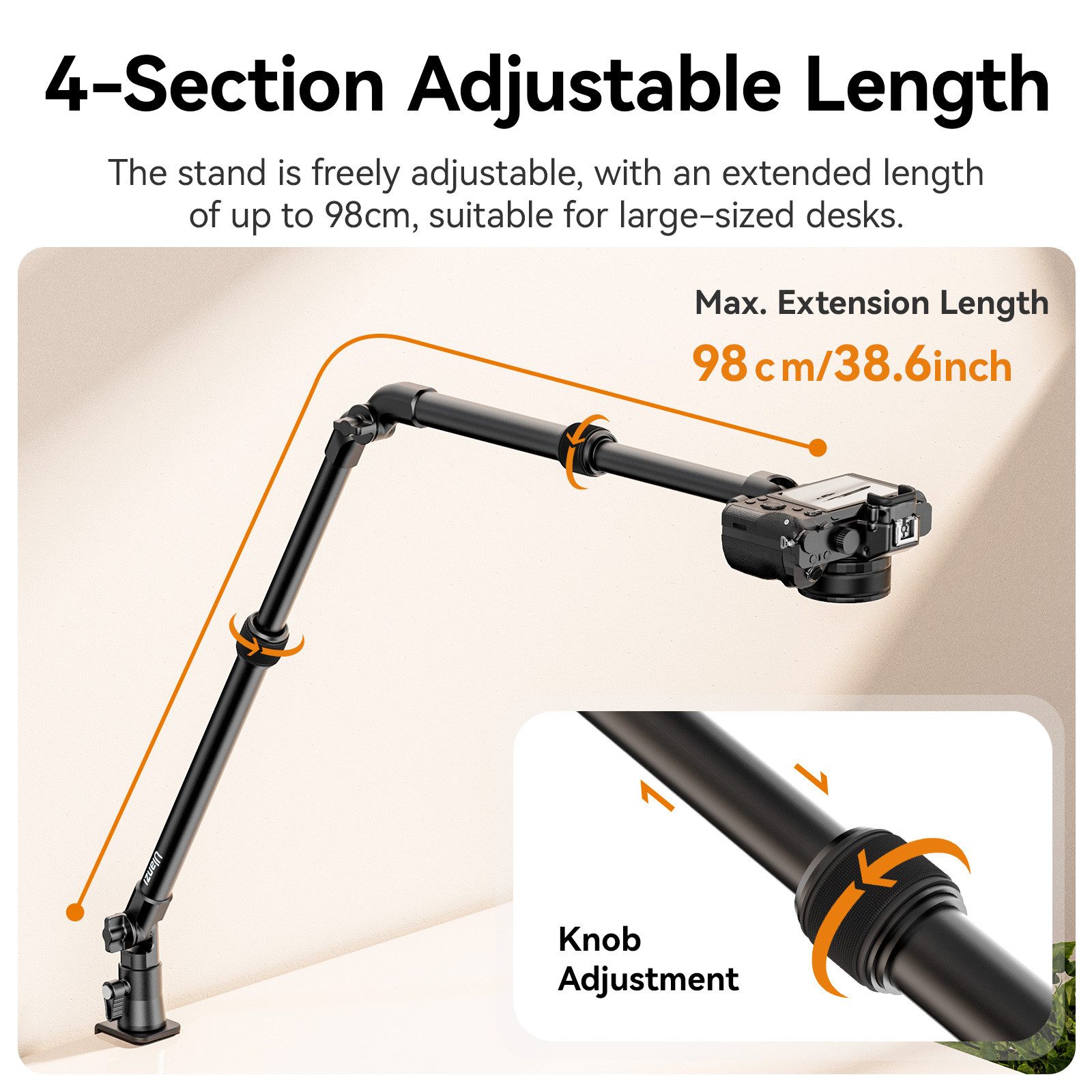 ULANZI Kamerahalterung ZJ02 Verstellbarer Kamera-Tischständer mit Haltearm für die Kamera