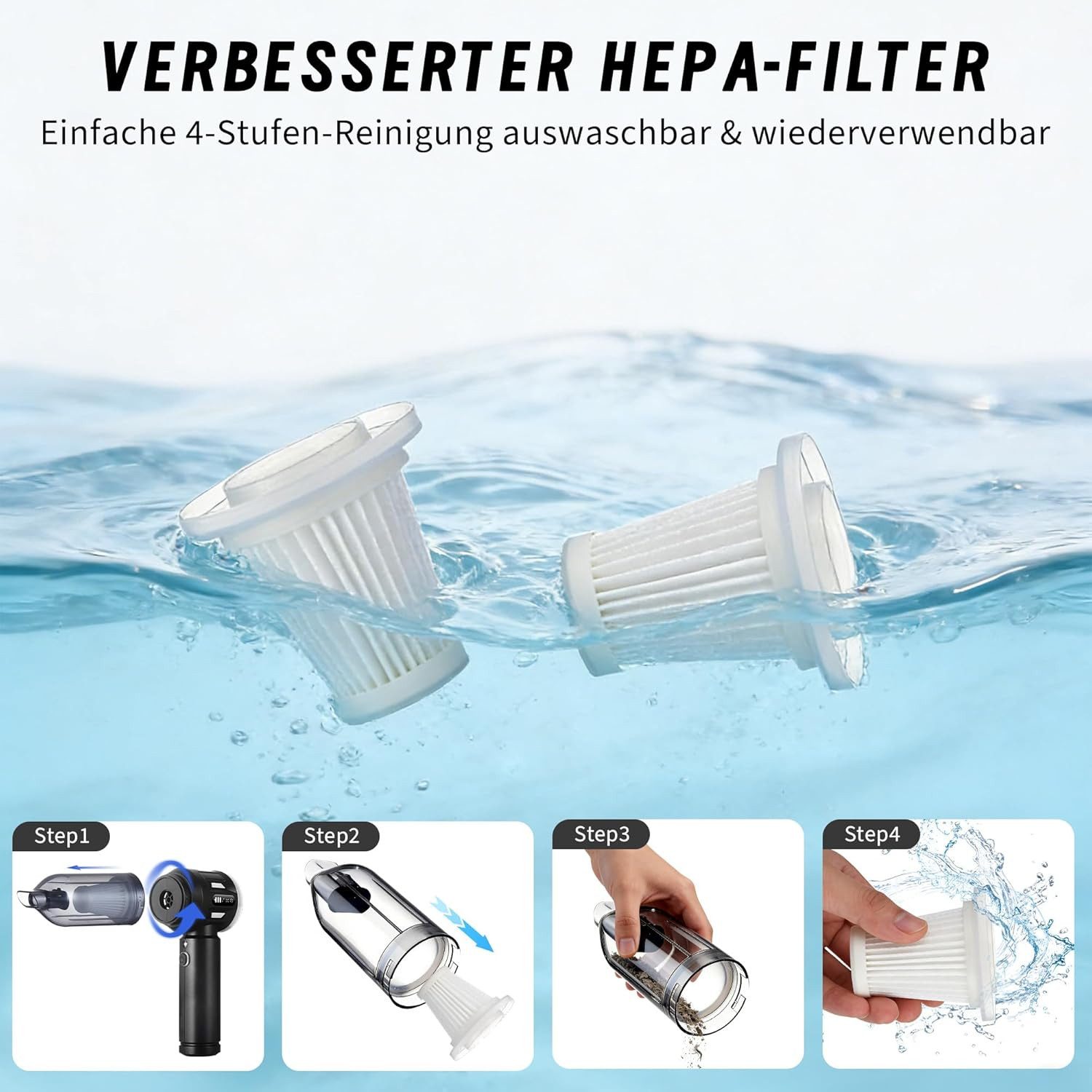 ZMH Handstaubsauger Akku-Handstaubsauger 17000Pa Stark 4 in 1 mit Bürstenloser Motor, beutellos