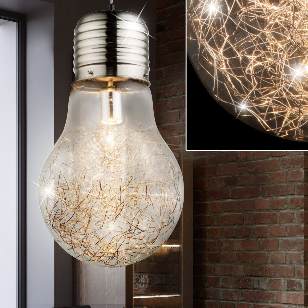etc-shop Pendelleuchte, Leuchtmittel nicht inklusive, Design Decken Pendel Lampe Draht Geflecht Glas Leuchte Wohn Ess Zimmer