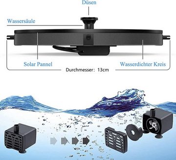 DOPWii Gartenbrunnen Solarbrunnen,1.2W-Solar Springbrunnen,Solar Teichpumpe Außen,6 Nozzle, (1 tlg)