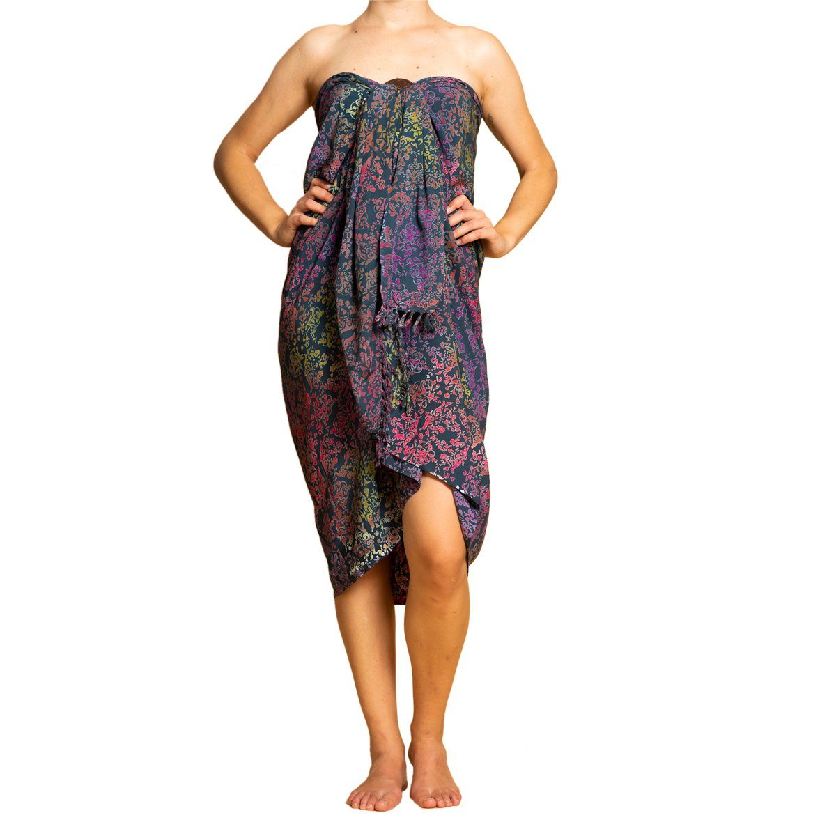 PANASIAM Pareo Designs Tuch den B024 Colored Strandtuch, Sarong Cover-up aus petrol hochwertiger Viskose Wachsbatik Strand Bikini für Strandkleid dunkle Halstuch Schultertuch