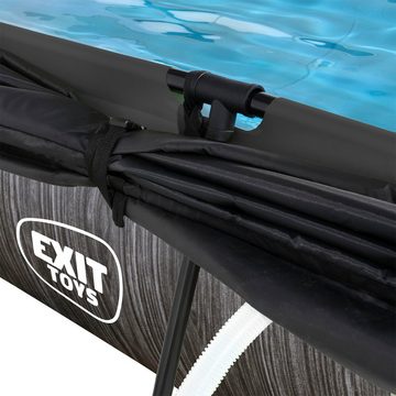 EXIT Framepool Black Wood Pool 220x150x65cm, mit Filterpumpe und Sonnensegel - schwarz