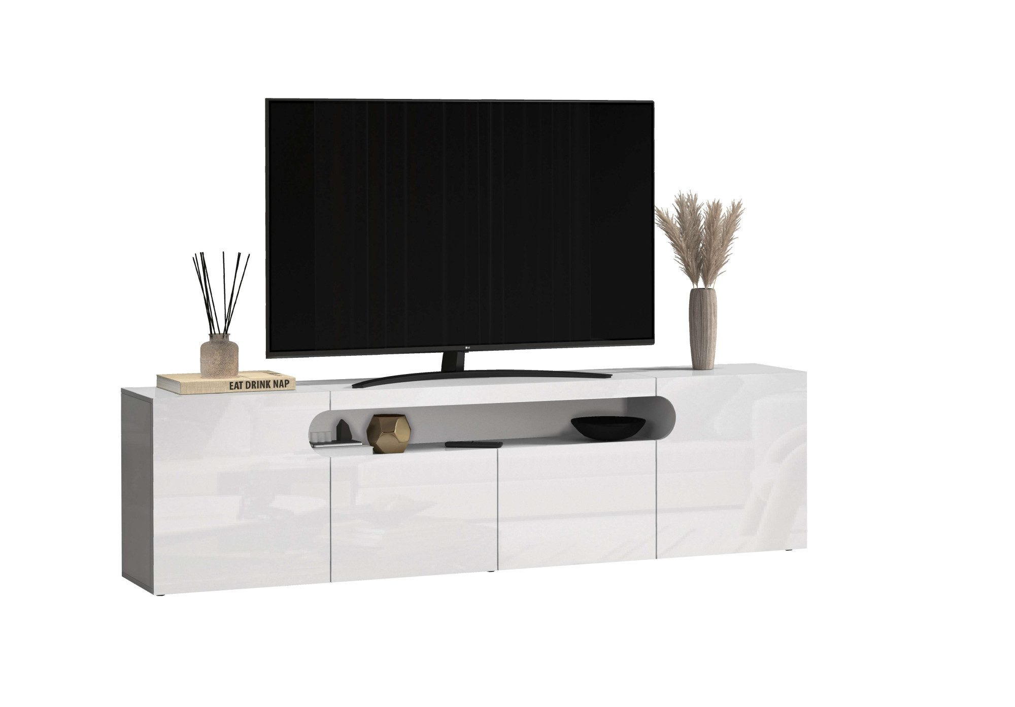 OTTO home Lowboard REAL,Lowboard,TV-Kommode,TV-Möbel,TV-Bank (1 St), Mit 4 Türen, davon 2 abgerundet, die ein ovales offenes Fach bilden