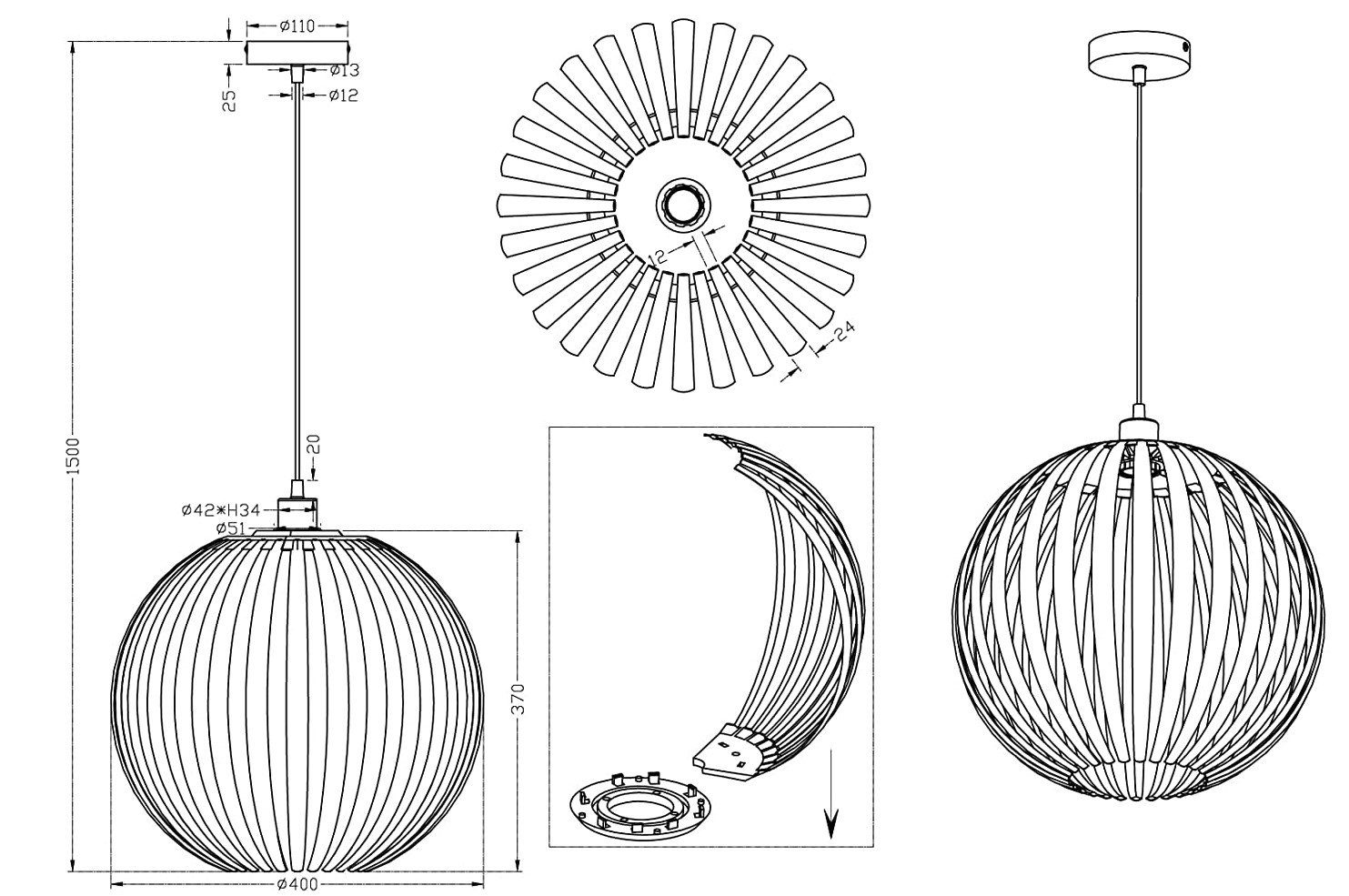 lightling Kugelleuchte Zoe, ohne Leuchtmittel, moderne und stylische Kugellampe