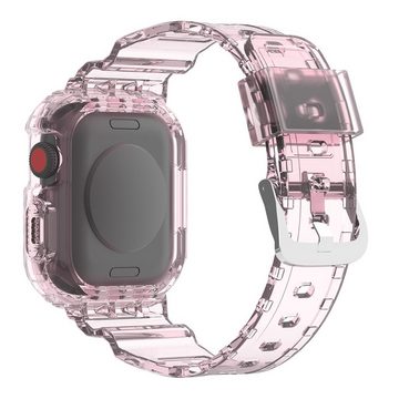 Wigento Smartwatch-Armband Für Apple Watch Ultra 1 + 2 49mm Armband mit Gehäuse-Schutz Hell-Pink