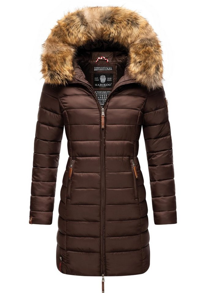 Marikoo Steppmantel Rose-Stepp zeitloser Winterparka mit großer  Kunstfellkapuze, Perfekte Passform, taillierter Schnitt, Länge bis ü. den Po