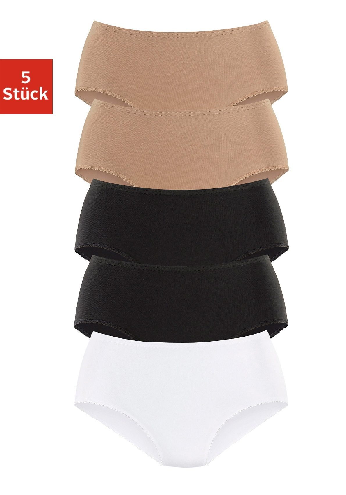 petite fleur Hüftslip weiß 5-St) aus (Packung, beige, elastischer Baumwolle schwarz