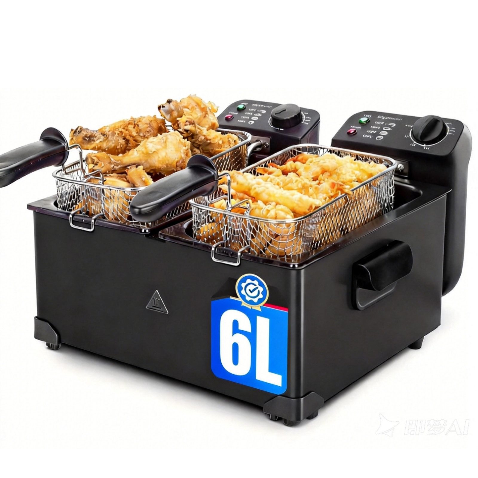 Aigostar Fritteuse Edelstahl Doppel-Fritteuse mit 2 Körben, 6 Liter Öl-Fritteuse mit Kaltzonenfunktion, Temperaturregelung, 3600,00 W, Abnehmbarer Griff,automatische Abschaltung beim Anheben,Rauchfilterung