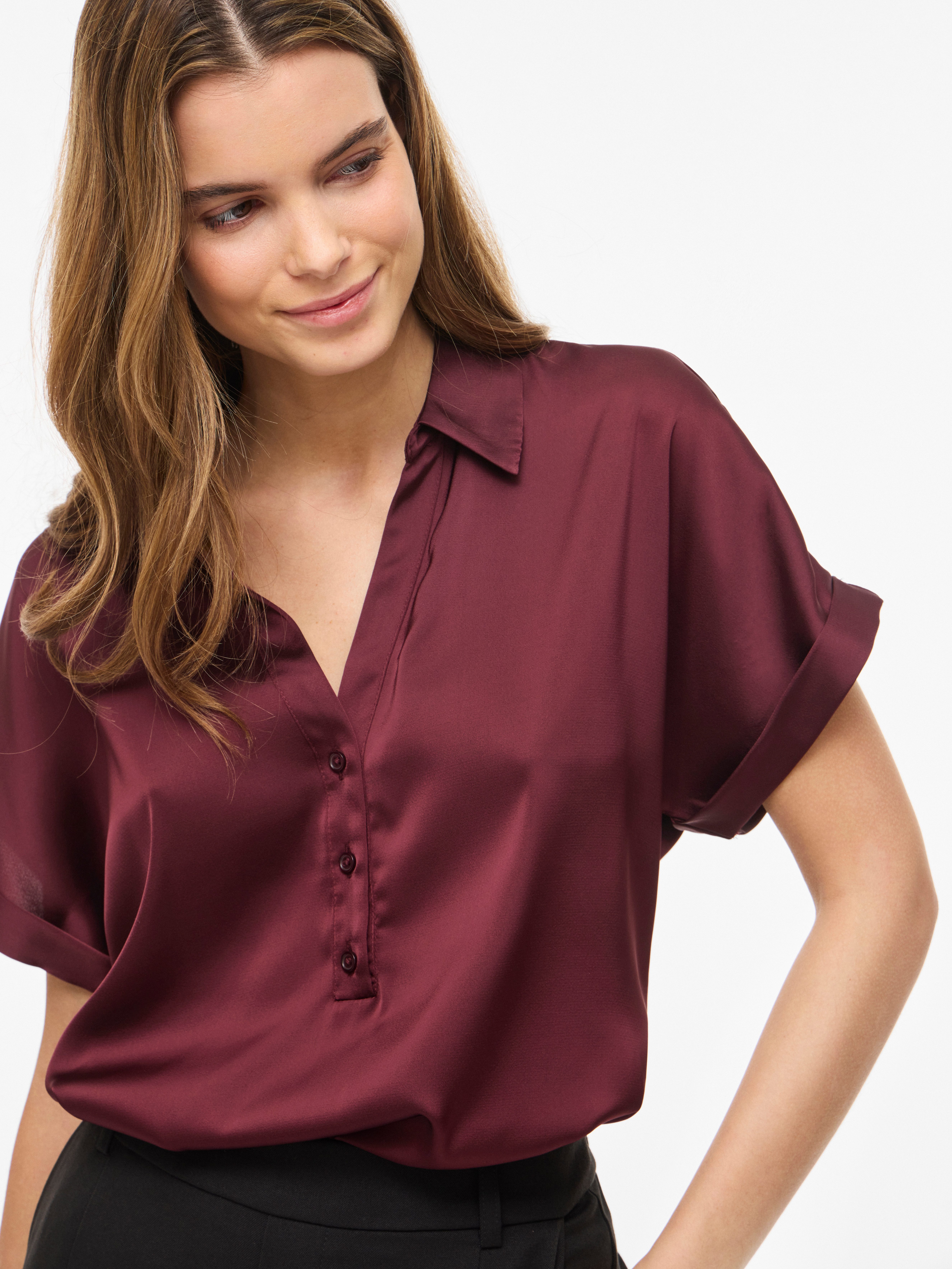 Vila Kurzarmbluse VIENNA RAVENNA S/S TOP - NOOS Kunstfaser, regular fit