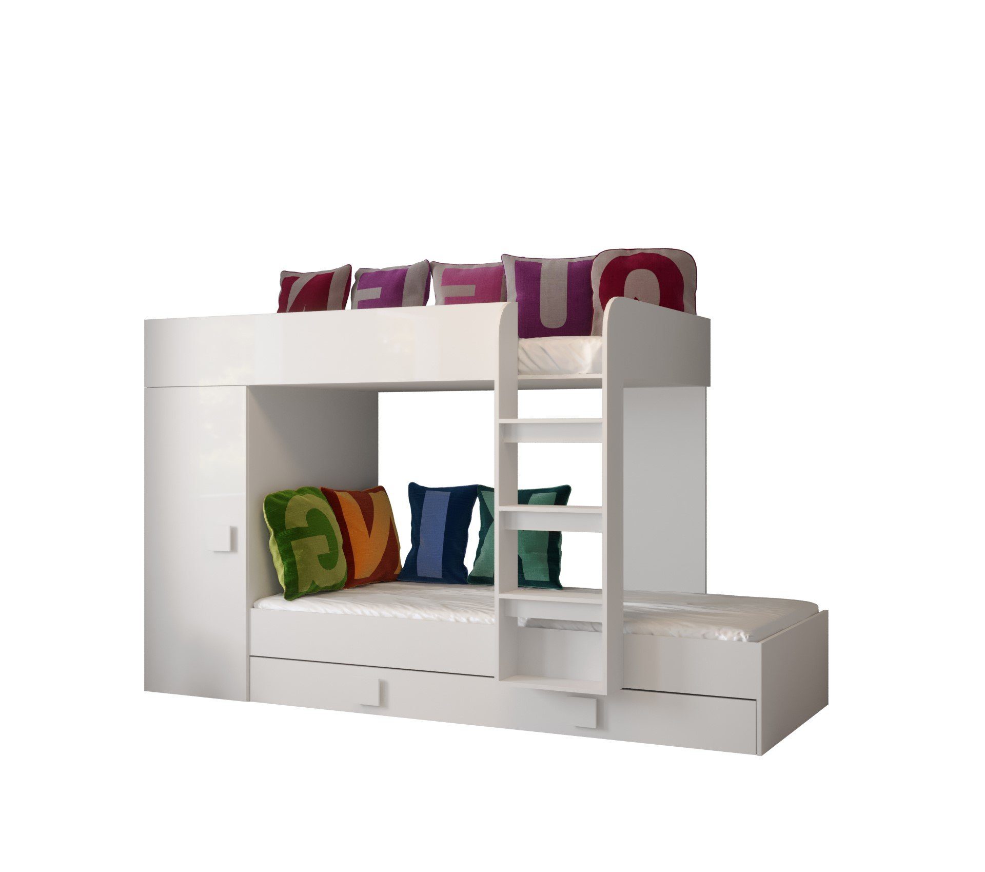 Home 2P, Unique Treppe, / 3 Hochbett kann Bettkasten Bett Schublade für auch geeignet als Kinder mit TOL Hochbett dritte Weiß/Weiß Schrank. Auch