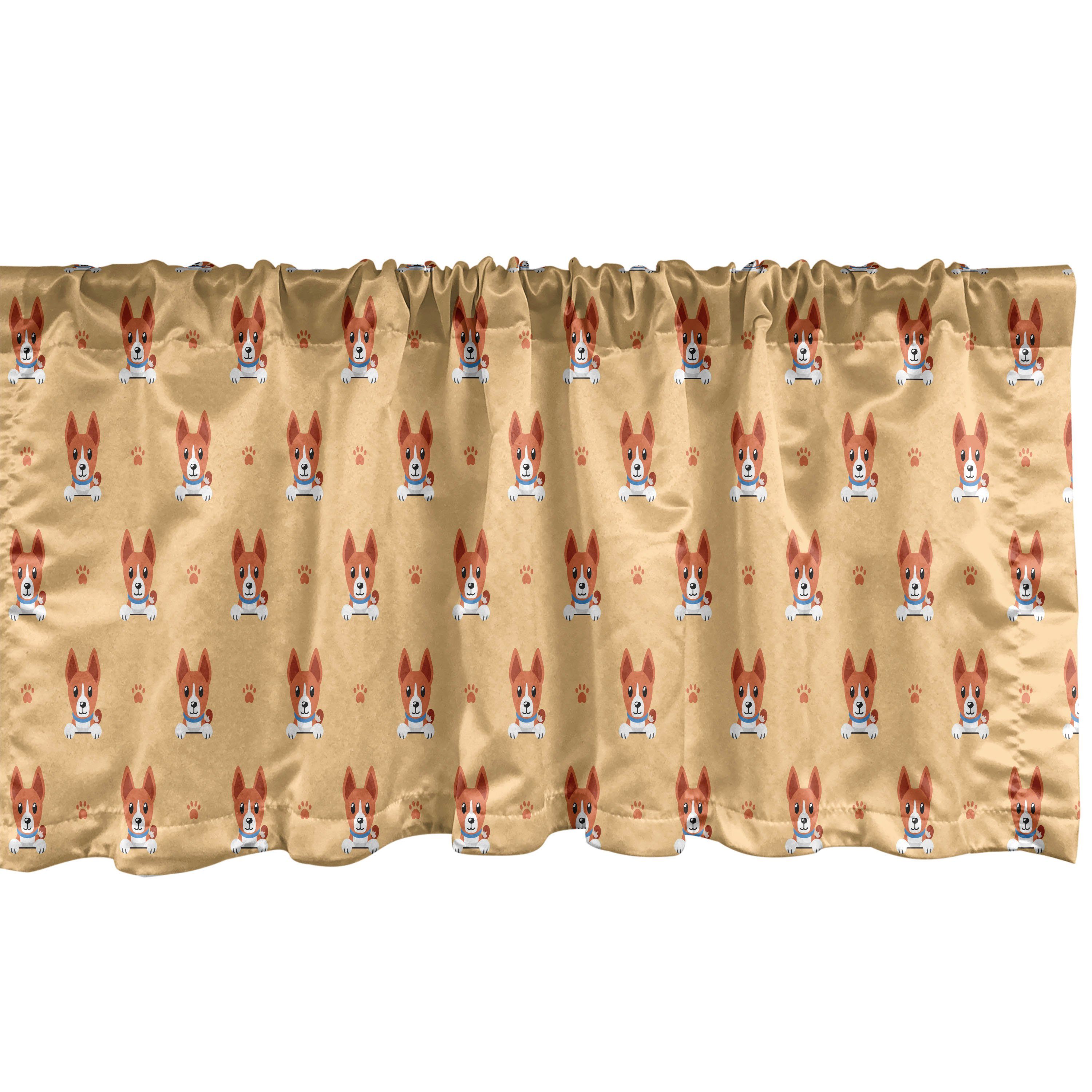 Scheibengardine Vorhang Volant für Küche Schlafzimmer Dekor mit Stangentasche, Abakuhaus, Microfaser, Hündchen Basenji Hunde und Pfoten Muster