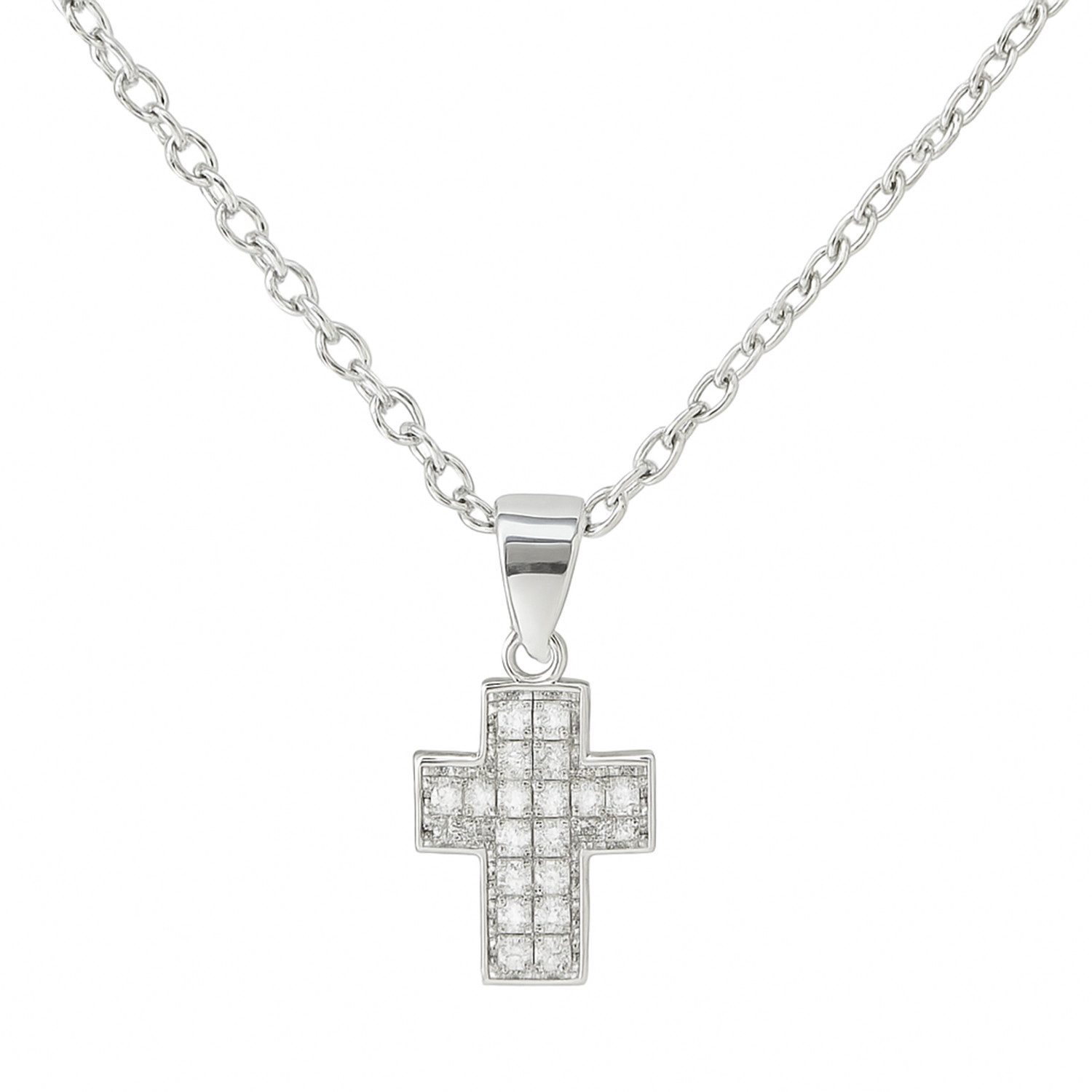 Kreuzkette Kette Piccolo aus 925 Silber mit Zirkonia-Kreuz