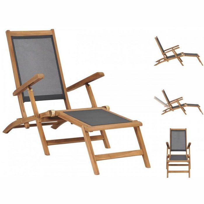 vidaXL Gartenlounge-Sessel Liegestuhl mit Fußablage Massivholz Teak Schwarz Gartenliege Sonnenlie