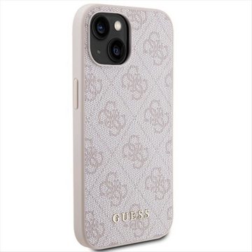 Guess Smartphone-Hülle Guess Apple iPhone 15 Plus Schutzhülle Case 4G Metal Gold Logo Pink