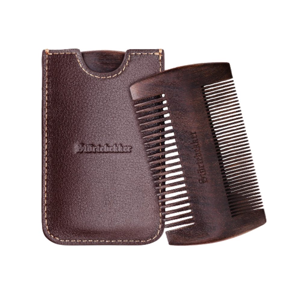 Störtebekker Bartkamm aus Holz mit handgefertigtem Lederetui - Bringt jeden Bart in Form, aus hochwertigem Sandelholz