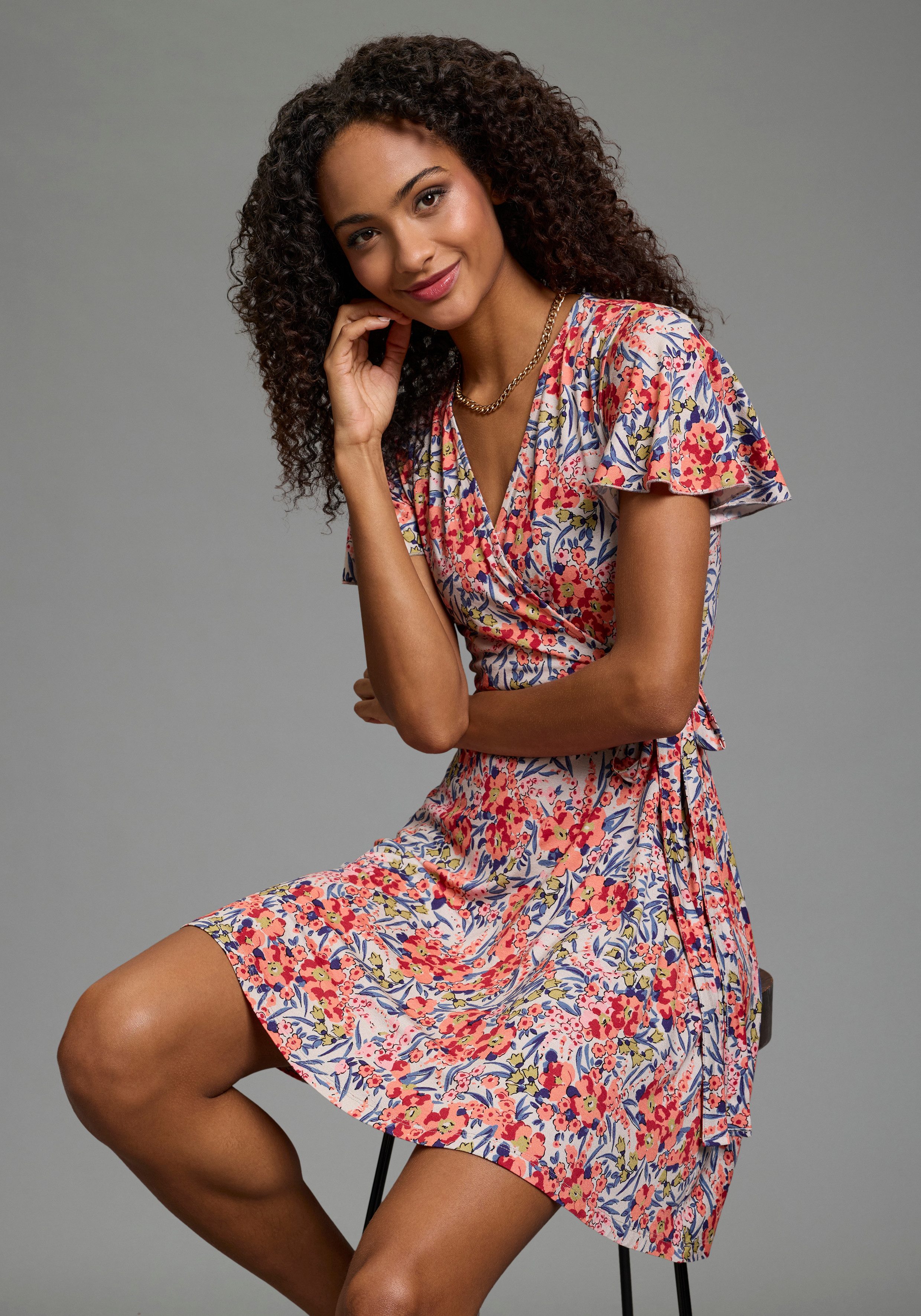 Laura Scott Sommerkleid femininer Stil, für warme Tage, aus Single Jersey, Kurzarm