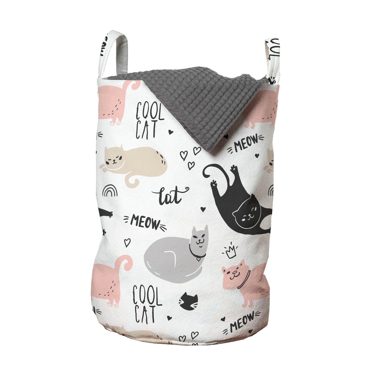 Abakuhaus Wäschesäckchen Wäschekorb mit Griffen Kordelzugverschluss für Waschsalons, Haustiere Kühle Katzemeow Tiere Doodle