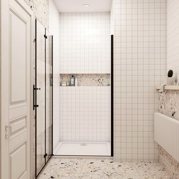 duschspa Dusch-Falttür Nischentür Scharniertür mit Milchstreifen Duschkabine Duschabtrennung, Einscheibensicherheitsglas, Sicherheitsglas, (Set) rechts und links monteirbar