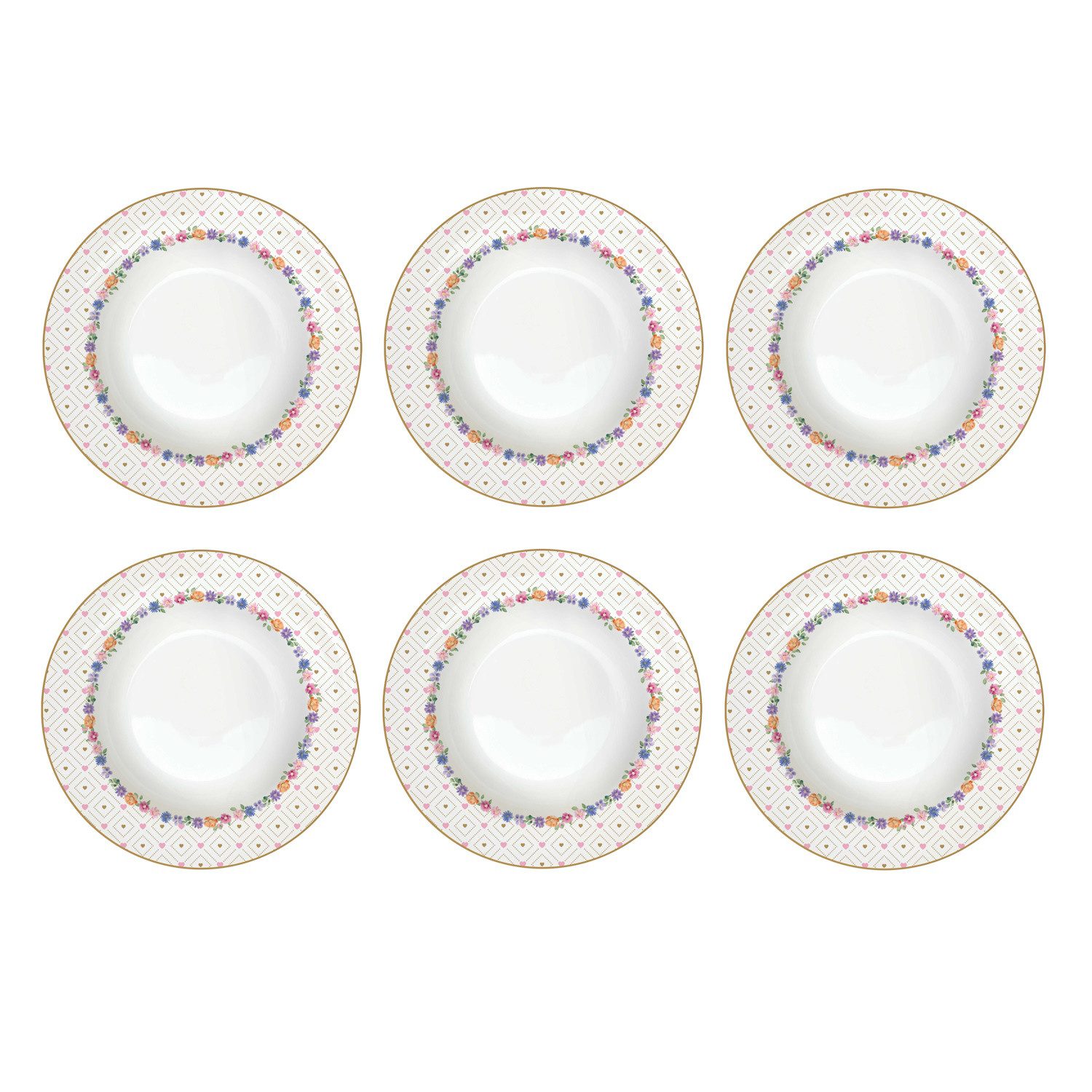 EasyLife Suppenteller Mon Amour, Spülmaschinengeeignet, Mehrfarbig, Herzen & Blumen, H: cm
