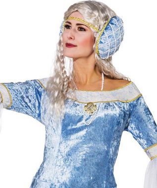 Karneval-Klamotten Burgfräulein-Kostüm Mittelalter Königstochter hellblau mit Ohrenwärmer, Hochwertiges Burgfrau Damenkostüm Edelfrau Frauenkostüm