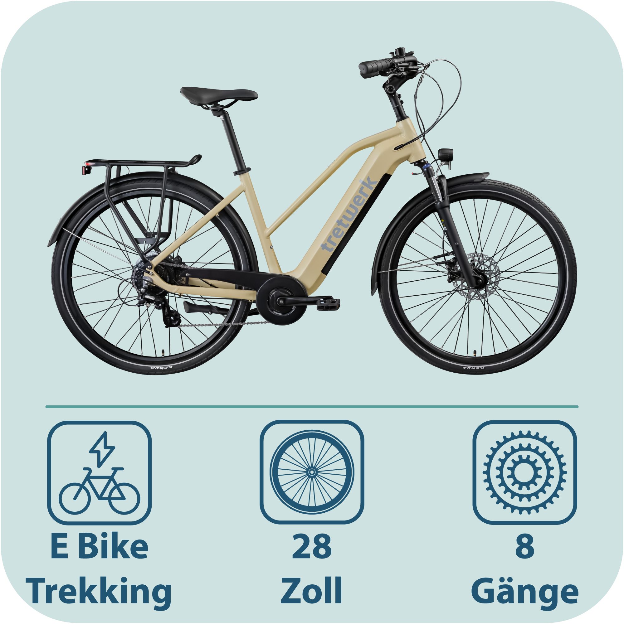 Tretwerk E-Bike Trekkingrad Onyx, 8 Gang Shimano Altus M310 Schaltwerk, Kettenschaltung, Heckmotor, 540 Wh