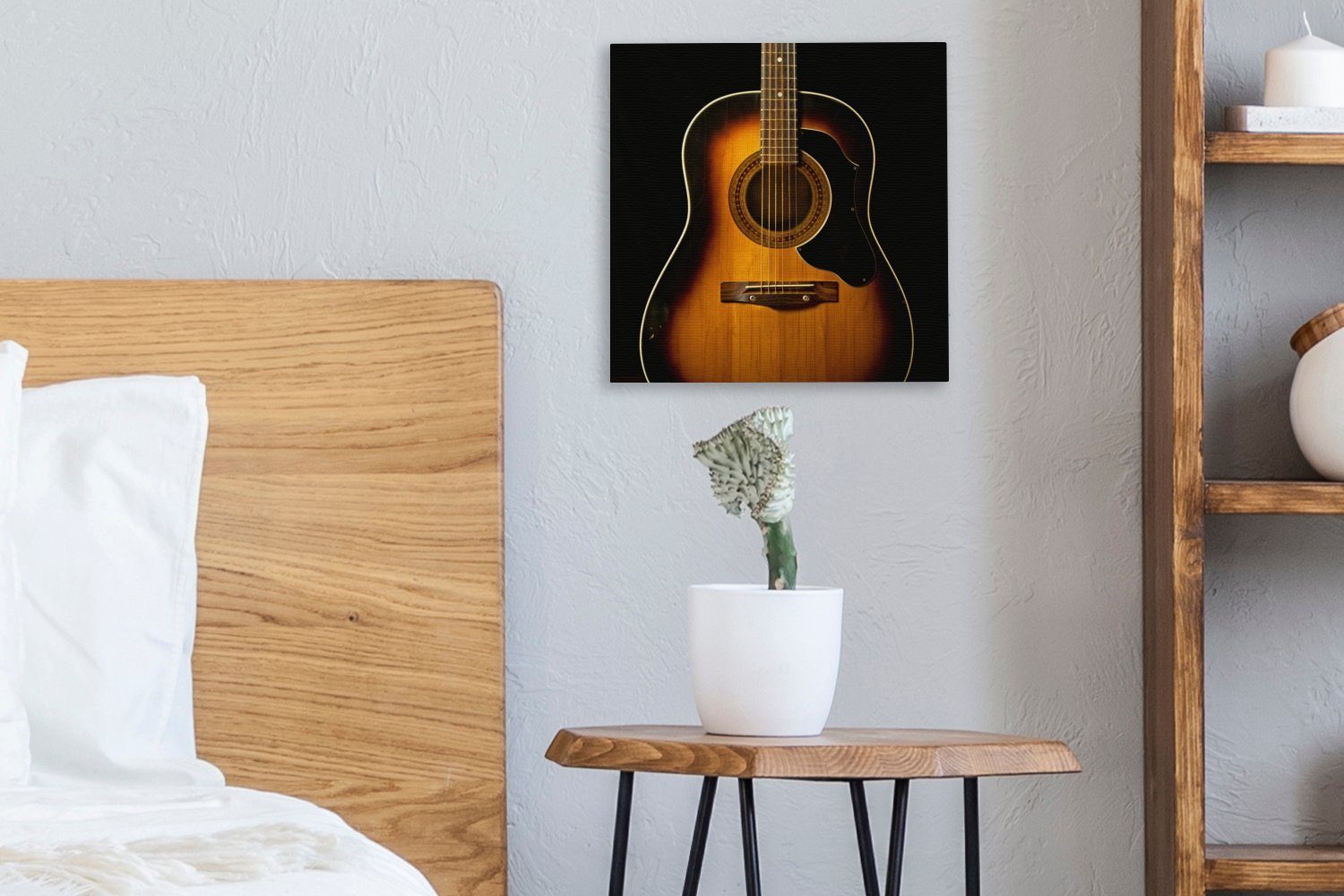 Akustische Leinwandbild Bilder (1 Hintergrund, Wohnzimmer für schwarzem auf OneMillionCanvasses® St), Gitarre Schlafzimmer Leinwand
