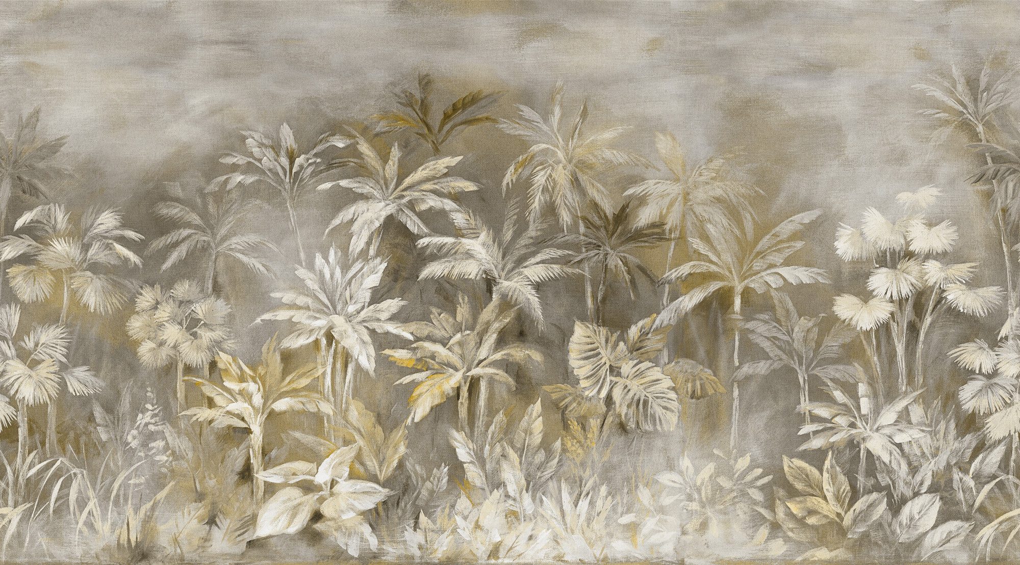 Rasch Fototapete Exotische Palmen & Dschungel - Vliestapete Beige Grau, floral, bedruckt, (1 Rolle, 1 St., 2,65 m x 4,77 m), Lichtbeständige Farben - Feucht abwischbar - Restlost abziehbar