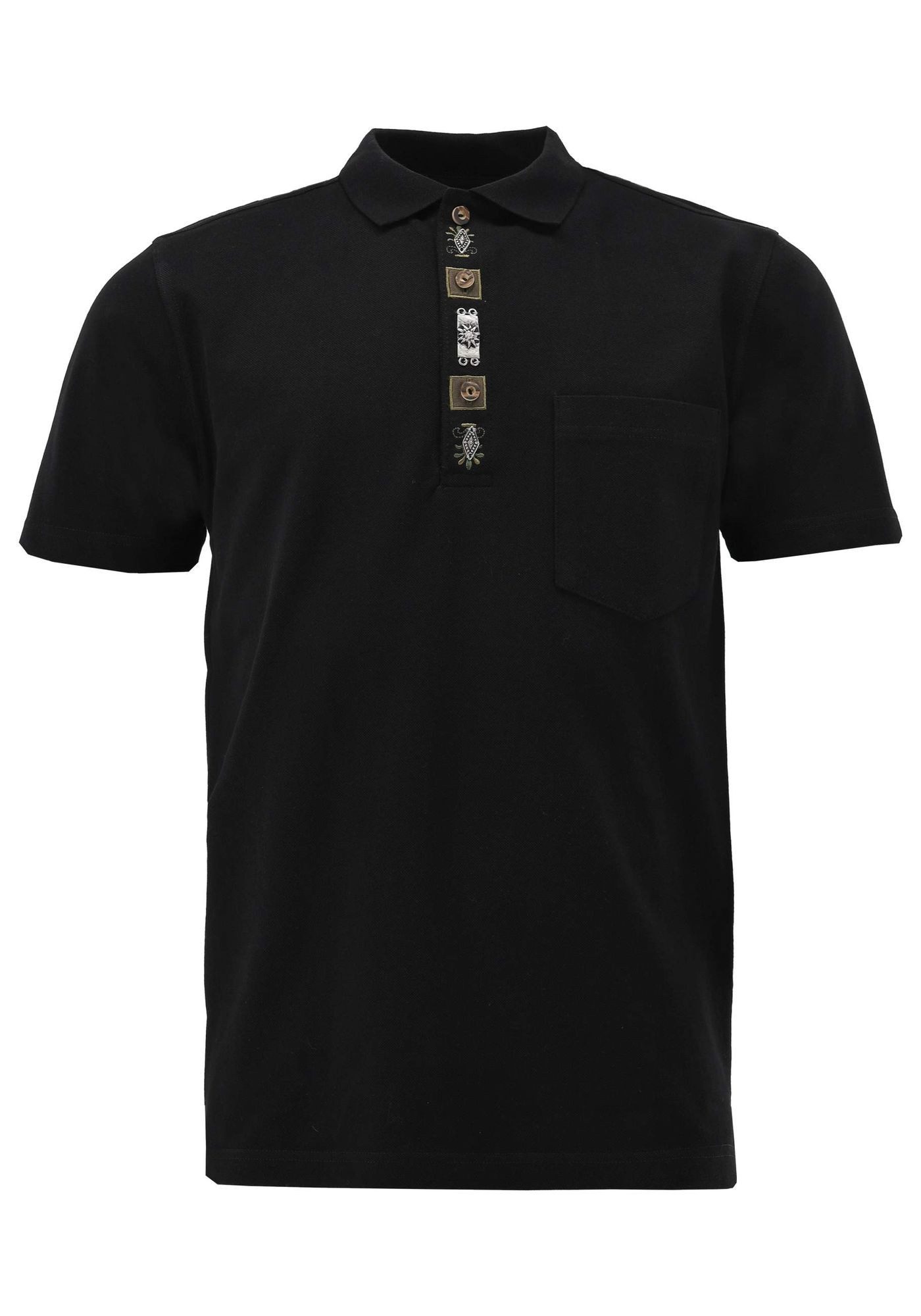 OS Trachten Poloshirt Ibafee Regular Fit, Polokragen, Edelweiß-Stick auf Knopfleiste, Brusttasche