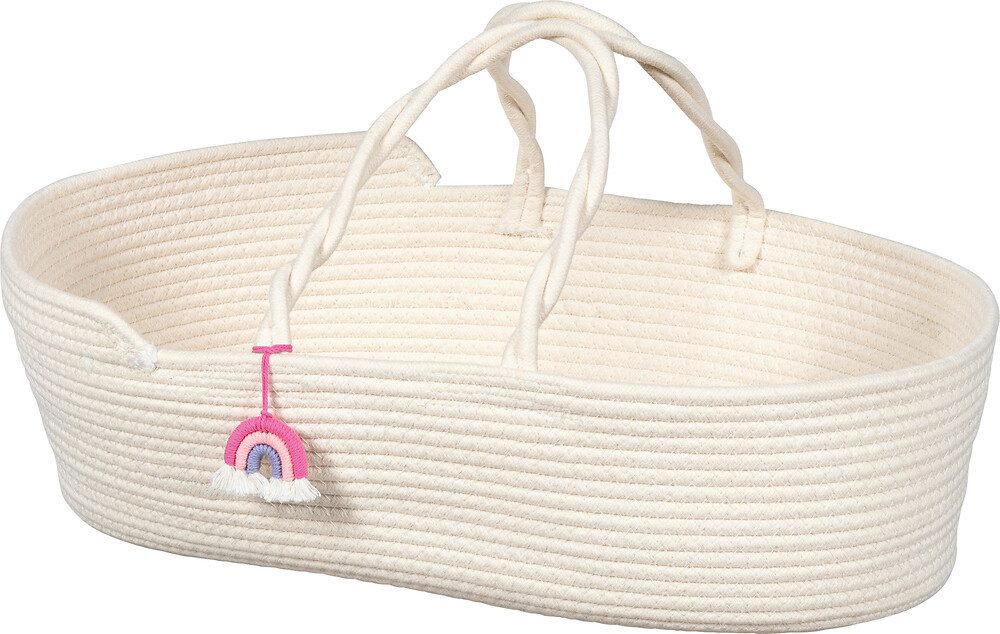 goki Puppen Tragetasche Puppentragekorb, 51 x 31 x 17,5 cm, weiß, mit Anhänger, 2-teilig, (2-tlg)