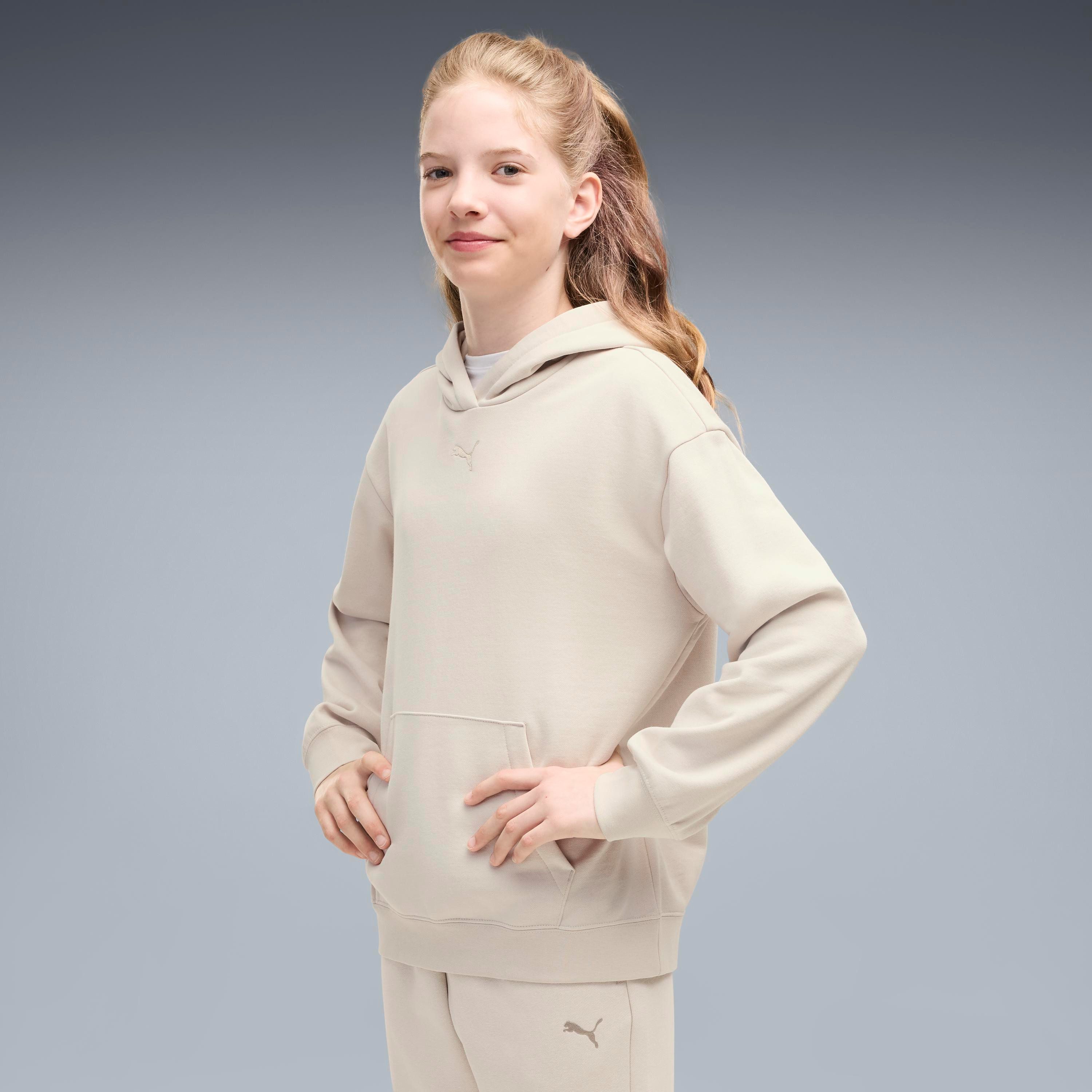 PUMA Kapuzensweatshirt ESS CENTERED CAT LOGO RELAXED HOODIE FL G mit Kapuze, mit angesetztem Bündchen