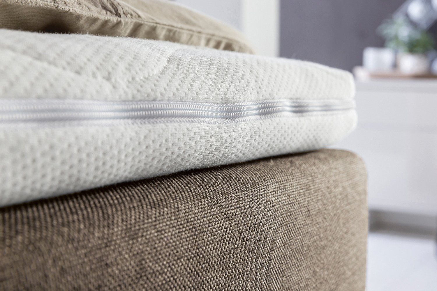 Möbelfreude Boxspringbett Boxspringbett Bella Beige/grau 140x200 cm H2, Beige/grau 140x200 cm H2, 7-Zonen Taschenfederkern-Matratze inkl. Visc