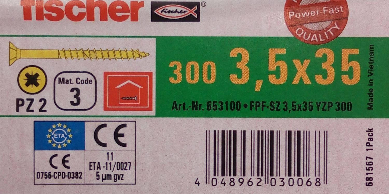 Thumbnail - Fischer Befestigungstechnik Schraube 300x fischer Spanplattenschrauben 3,5x35 PZ2 Holzschrauben verzinkt Te, (300 St)
