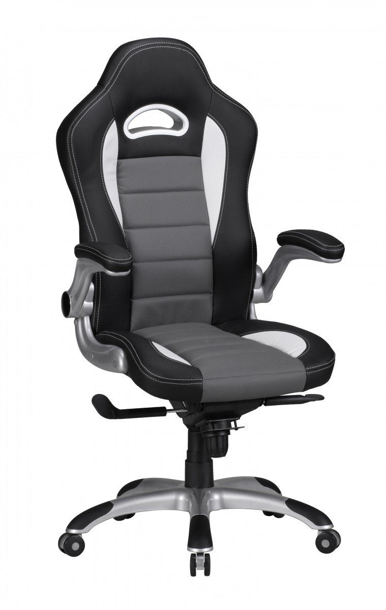 Grau, (Kunstleder Schwarz Racing Gaming SuVa1749_1 FINEBUY Schwarz Chair mit Drehbar, / Schwarz | Bürostuhl Design), Drehstuhl Armlehne Schreibtischstuhl