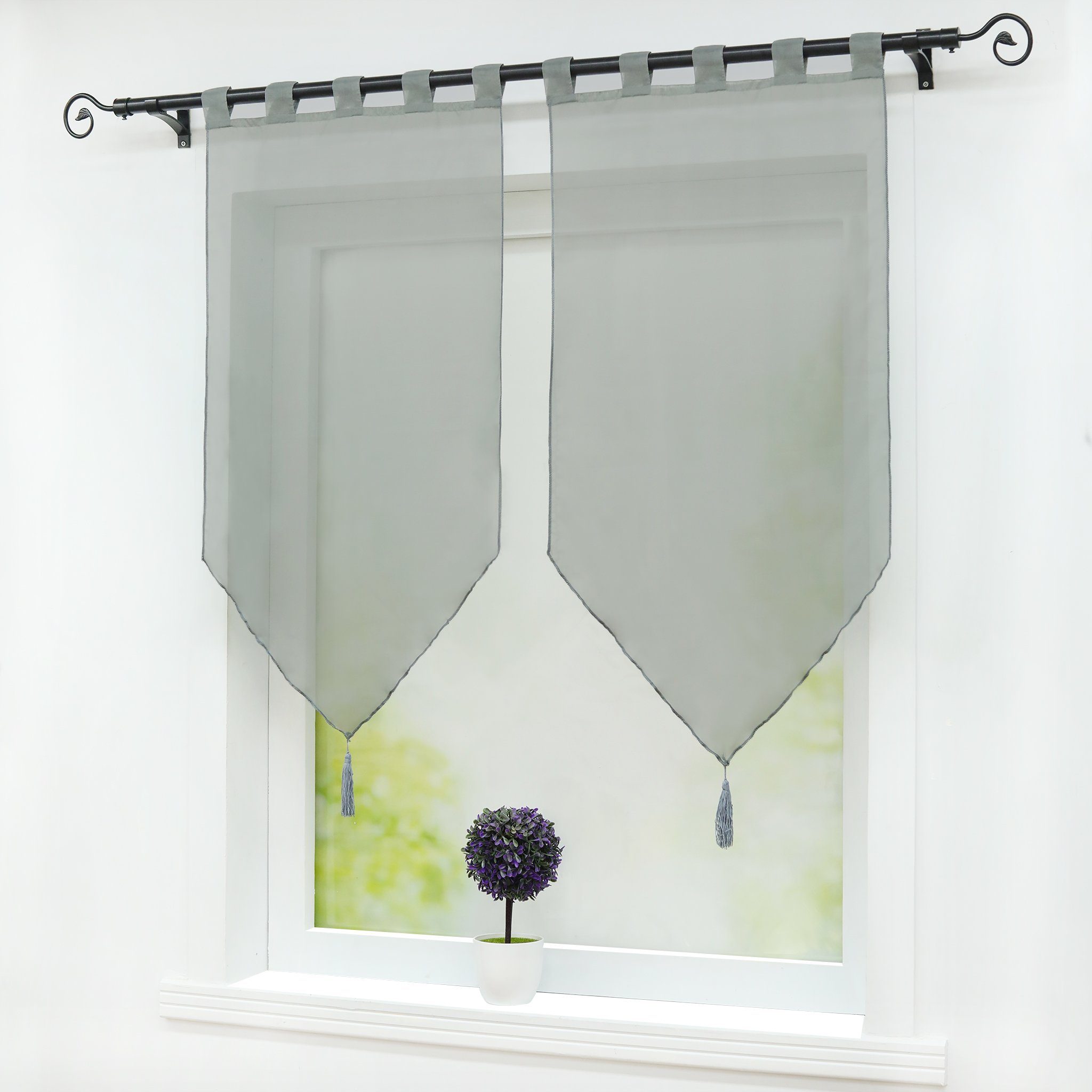 Delien Scheibengardine Uni (2 St), Schlaufen, Voile mit Quaste