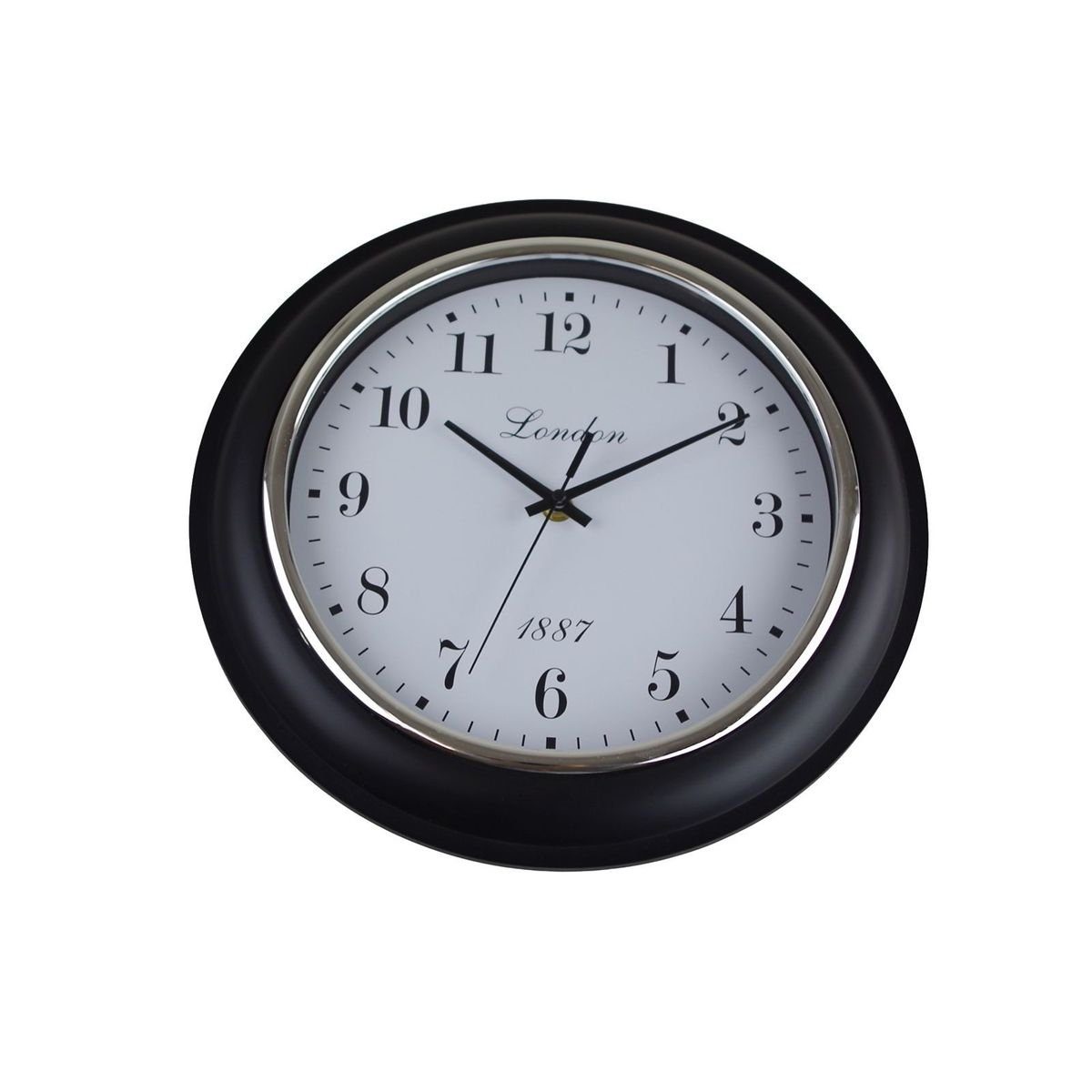 Uhr Quartzuhr schwarz Ø32cm Wanduhr Kunststoff Hängeuhr Uhr 1887 London (zum Aufhängen)
