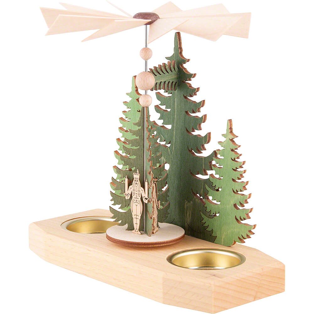 Erzgebirge-Palast Weihnachtspyramide 1-stöckige Pyramide Tannen - Bergmann, Engel und Räuchermann (16,5cm)