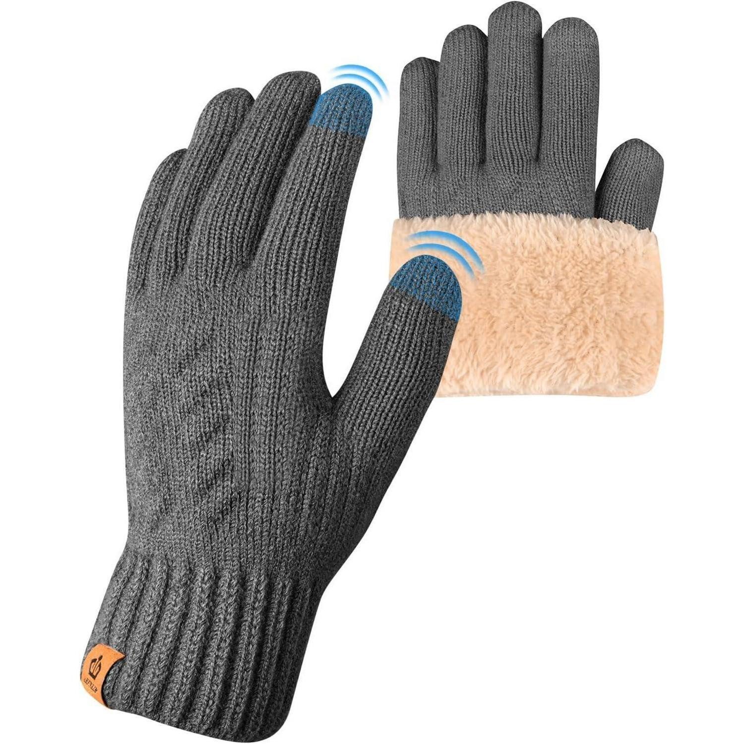 Strickhandschuhe Winterhandschuhe Damen Touchscreen Fleecefutter Outdoor Grau