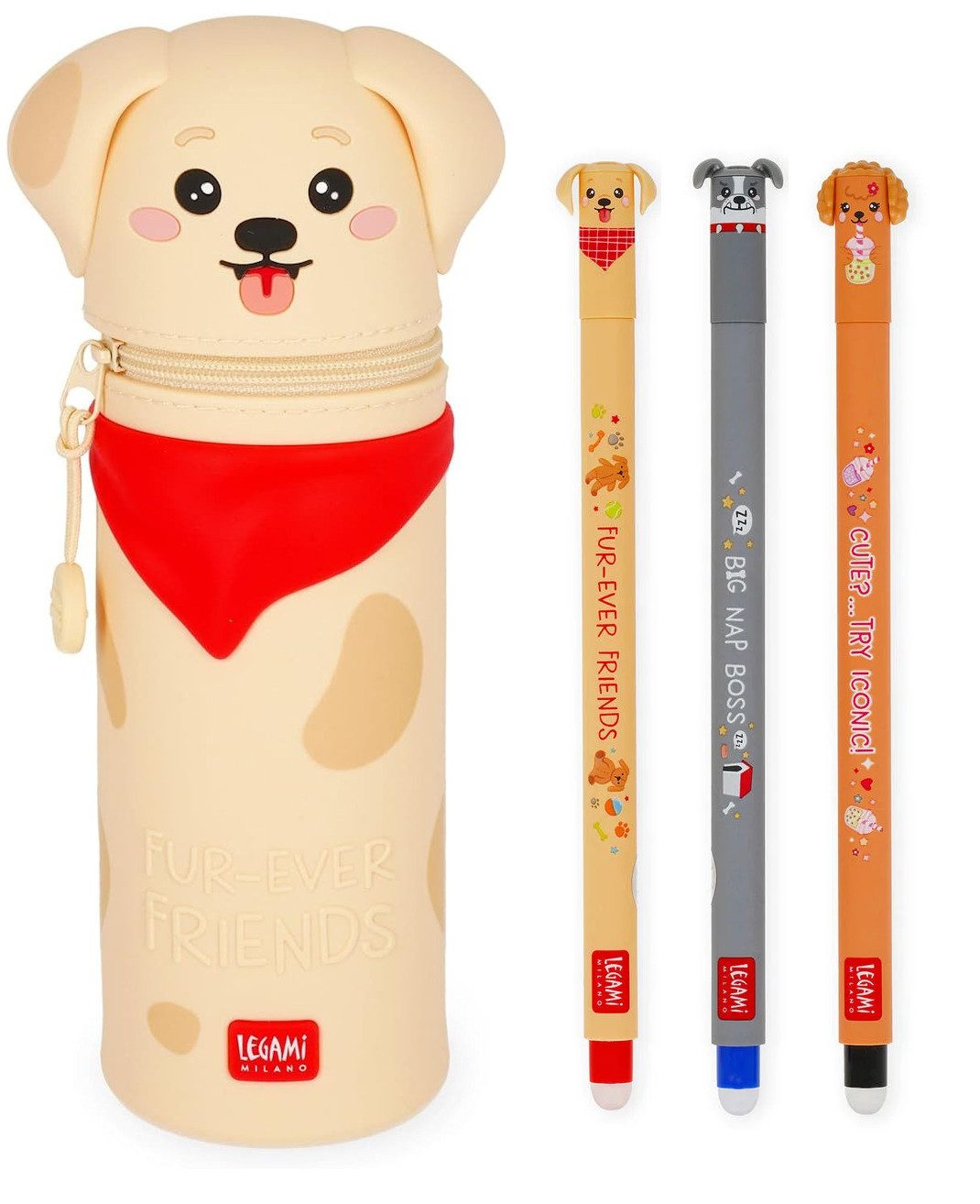 Legami Federmäppchen Kawaii Golden + Fur Ever Friends Gelschreiber 3er Set