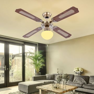 Globo Deckenventilator, LED Deckenventilator mit Zugschalter Ventilatorlampe Decke