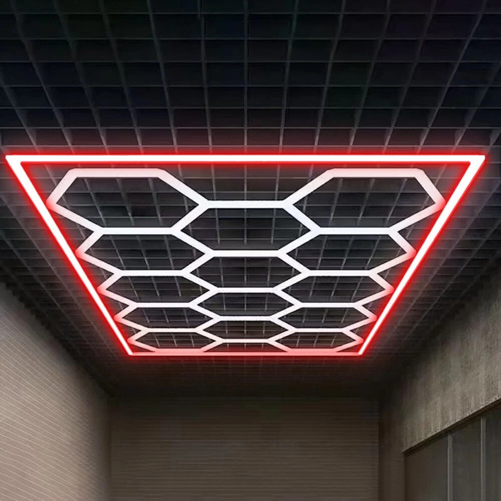 oyajia LED Dekolicht 14er-Pack Hexagon LED Garagenleuchte, Rahmen/Blau, LED Garage Light, Kaltweiß+Blau, DIY LED Dekolicht für Garage Studio Friseursalons Auto- – Bild 2 von 5