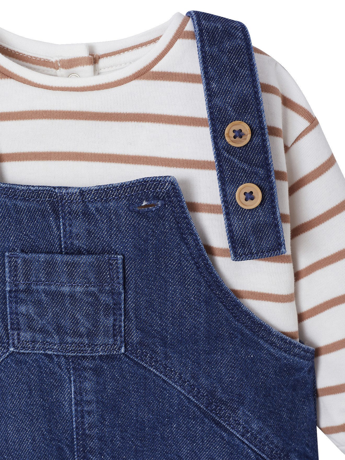 vertbaudet Shirt & Hose Baby-Set: Body, Latzjeans & Halstuch