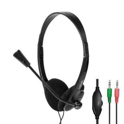 LogiLink Stereo-Headset (Mikrofon verstellbar, mit Mikrofon, 2 x 3,5mm Klinke, Kabellänge 1,8m, integrierter Lautstärkeregler, VOIP)