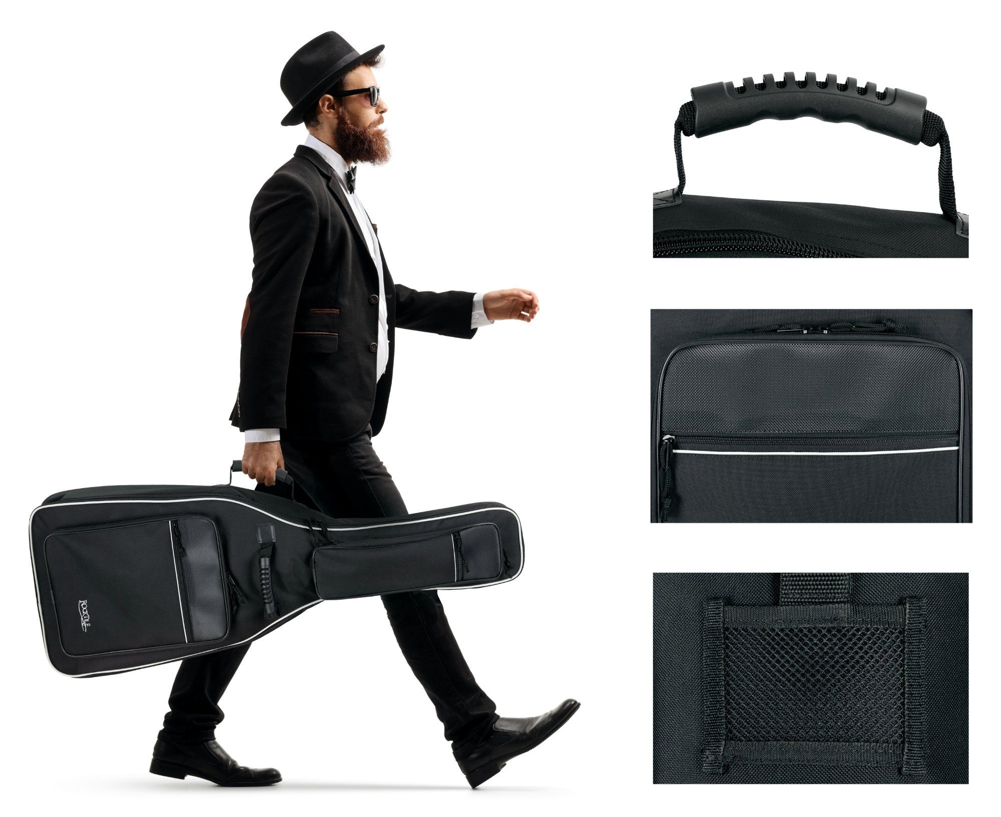 Rocktile Gitarrentasche 4/4 Klassik-Gitarrentasche Deluxe, Ergonomisch geformter, gummierter Komfort-Griff