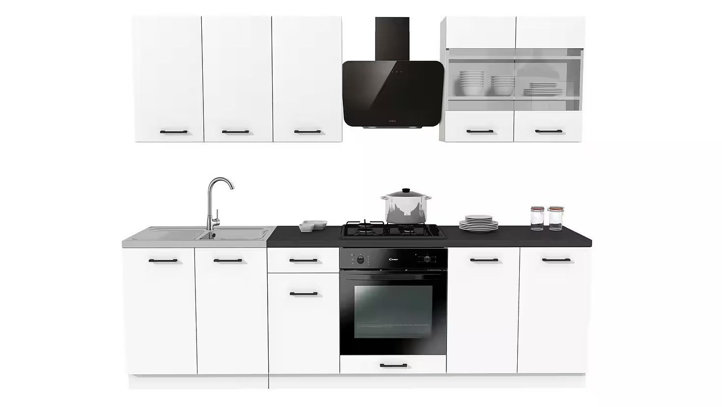 ROYAL24_MARKT Küchenzeile - SIMPLY mit Arbeitsplatte in District Dark Dekor, (Komplett Set), Premium - Modern - Exzellent