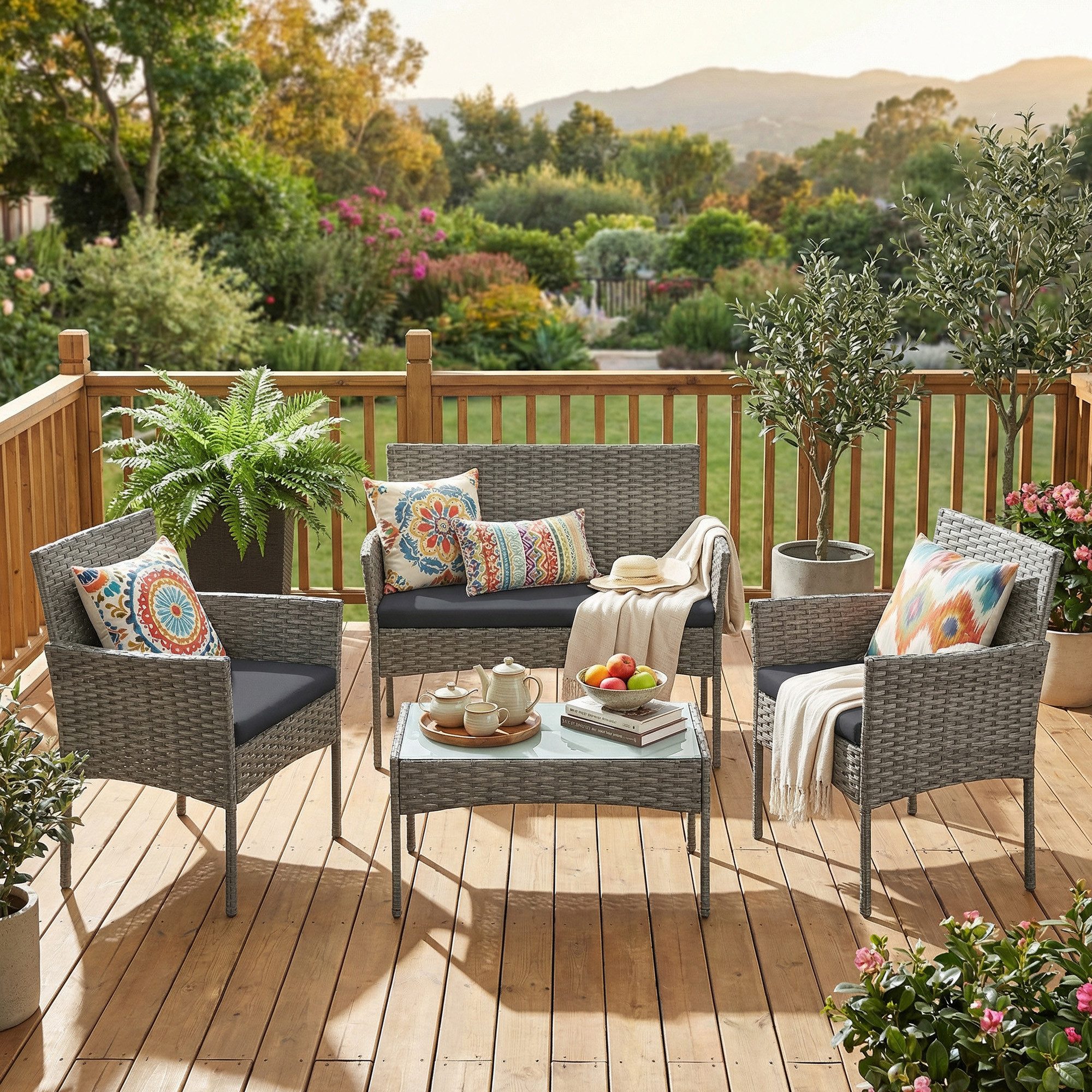 SONGMICS Gartenlounge-Set Balkonmöbel, Grau