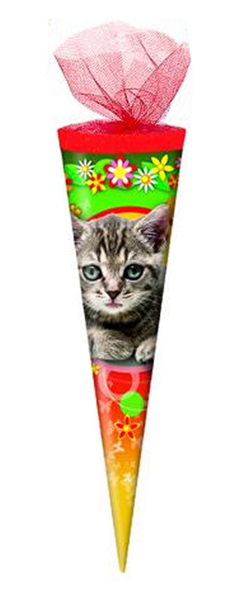 Schultüte Schultüte / Zuckertüte / Länge: 35cm / rund / Tüllverschluss / "Katze"