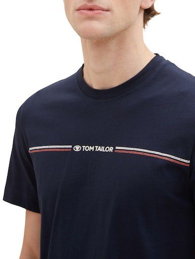 blue Logofrontprint TOM sky mit captain T-Shirt TAILOR