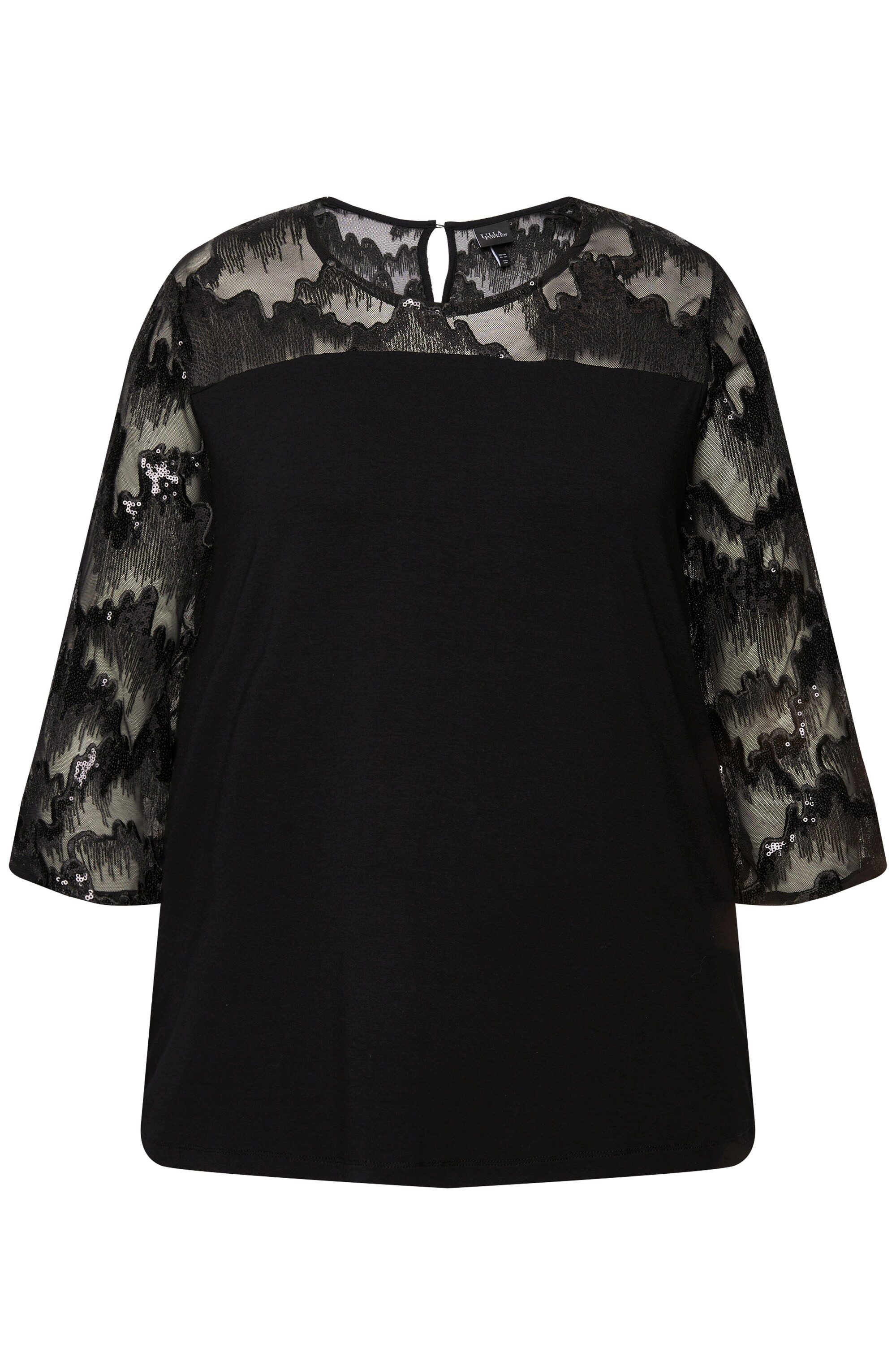 Ulla Popken T-Shirt Shirtbluse Stickerei Pailletten Rundhals 3/4-Arm günstig online kaufen