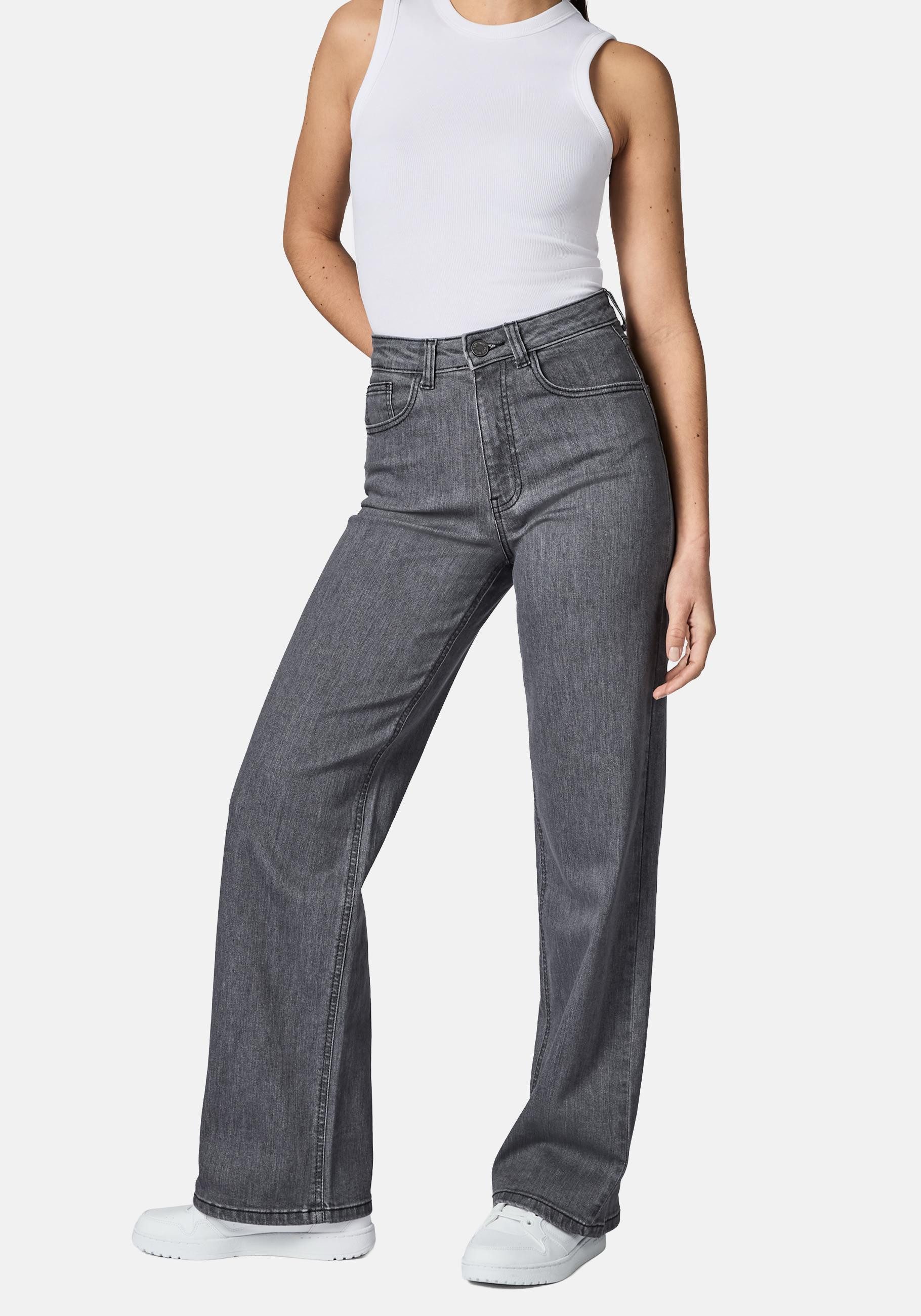 PEAK TIME Weite Jeans Eklipsa Damen Wide Leg Jeans mit Logoprägung